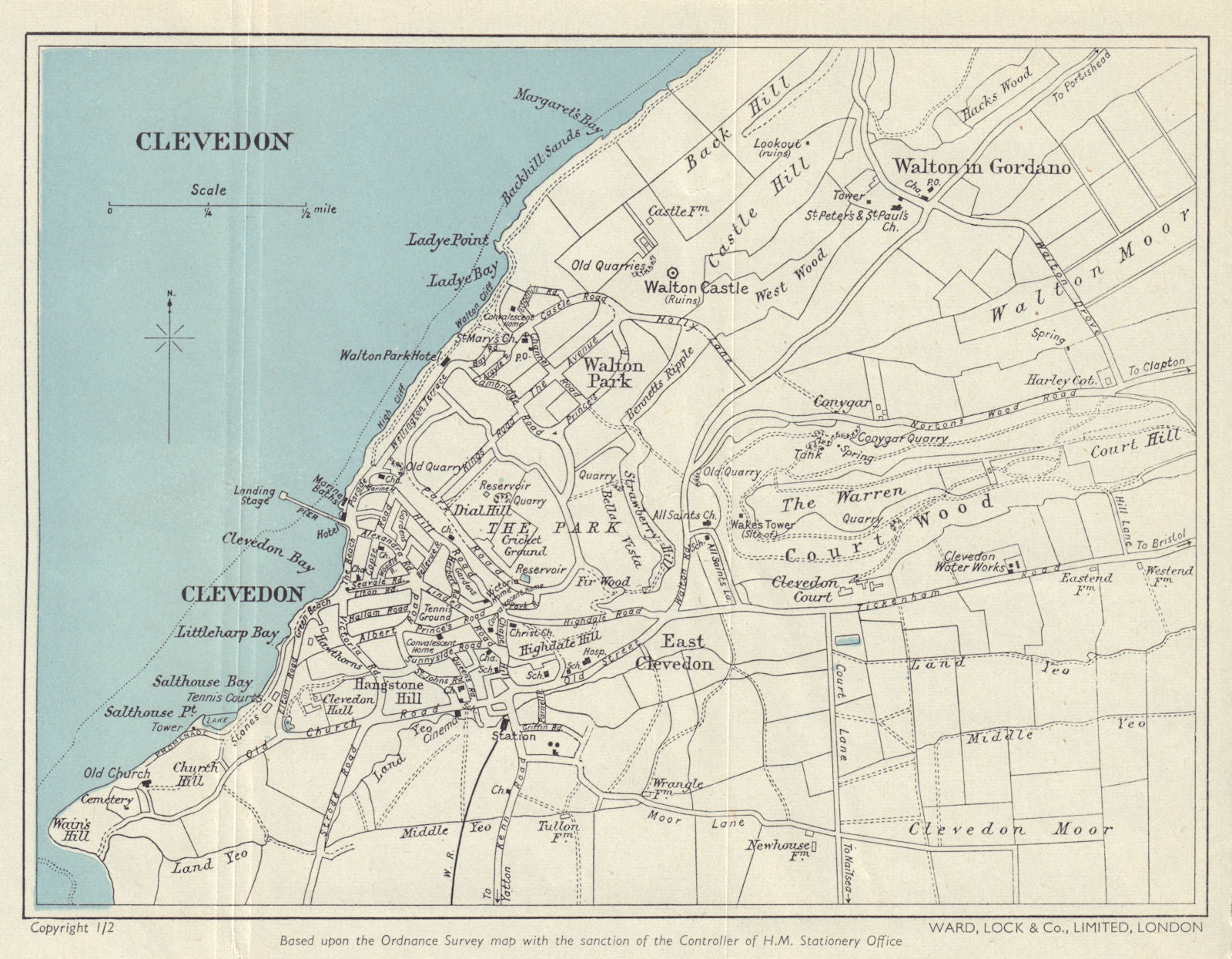 CLEVEDON vintage tourist city town plan. Somerset. WARD LOCK 1955 old map